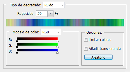 Opciones del degradado de Ruido