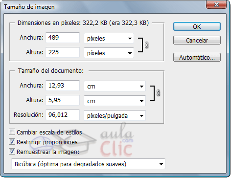 Cuadro de diálogo de Tamaño de imagen