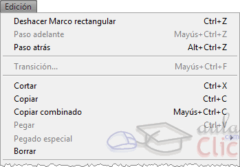 Comandos en el men&uacute; Edici&oacute;n
