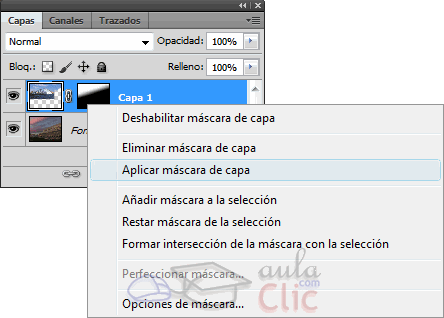 Menú contextual de Máscara de capa