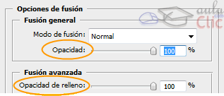 D�nde encontrar las opciones de Opacidad y Relleno