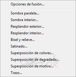 Men� contextual de Estilos de capa