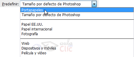 Seleccionando Portapapeles en Predefinir
