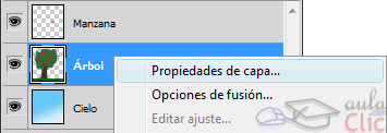Men&uacute; contextual: Propiedades de capa