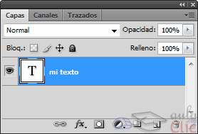 Capa de texto en la Ventana Capas